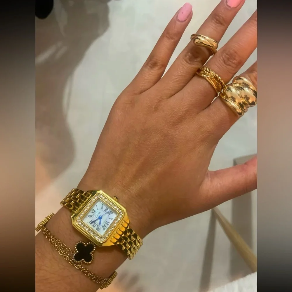 Panthere Classic Gold Crystal Stainless Steel Gold Watch